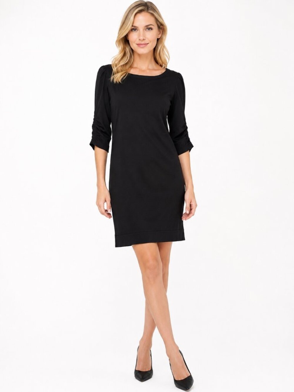 Diane Von Furstenberg Black Ruched Sleeve Katy Dress Size 8